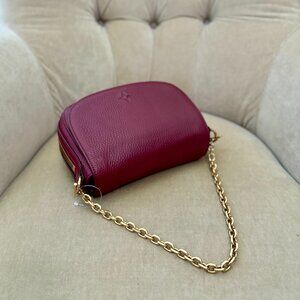 Auth INDIA HICKS LONDON Wine Pebbled Leather Mini Pouchette Bag
